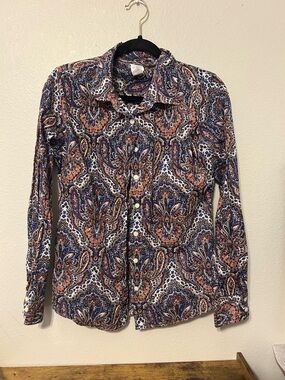 J. Crew Paisley Button-Down Shirt in Blue & Orange Womens size Small